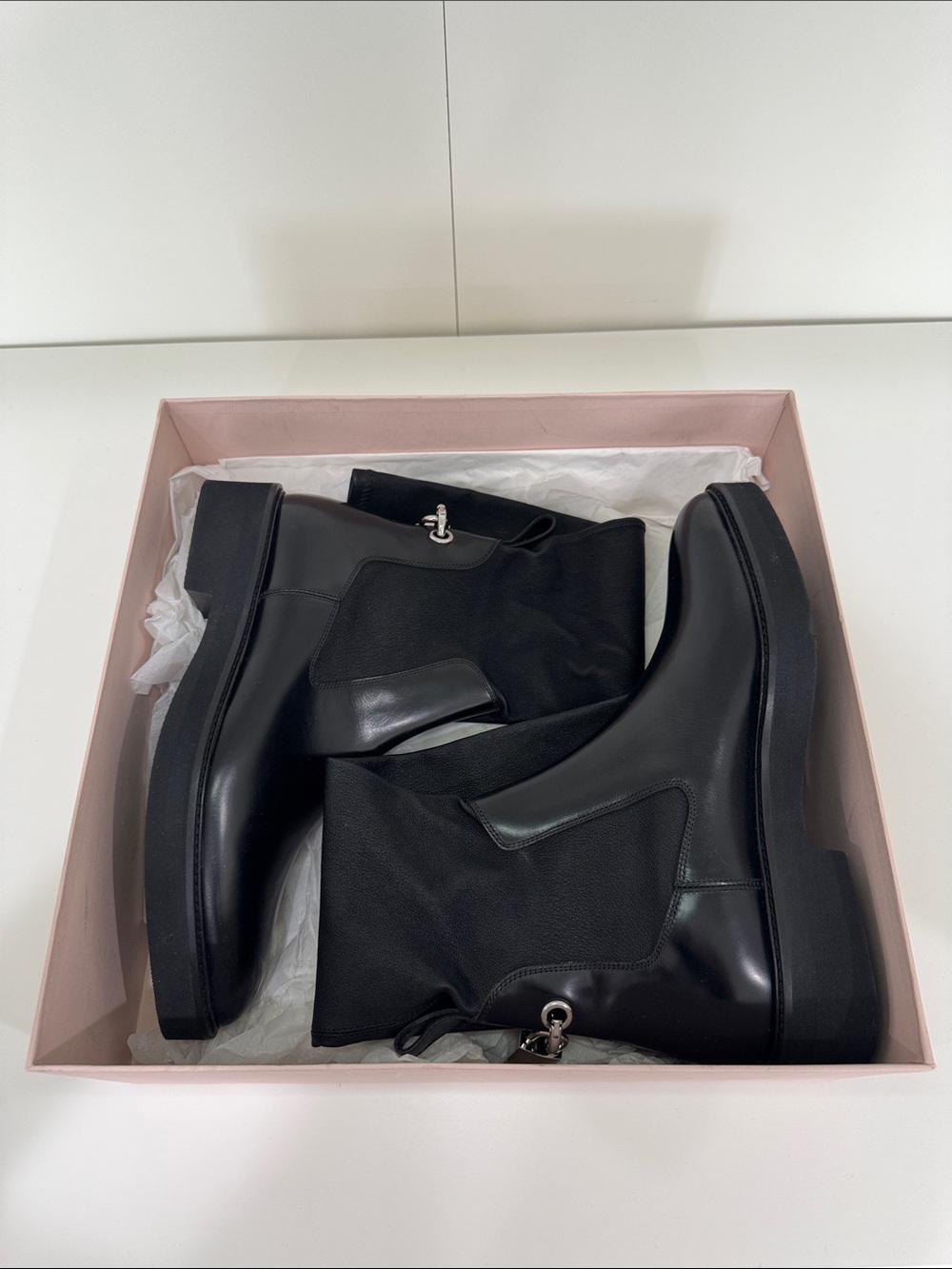 Christopher Kane Black Calf Leather flat high sock boot